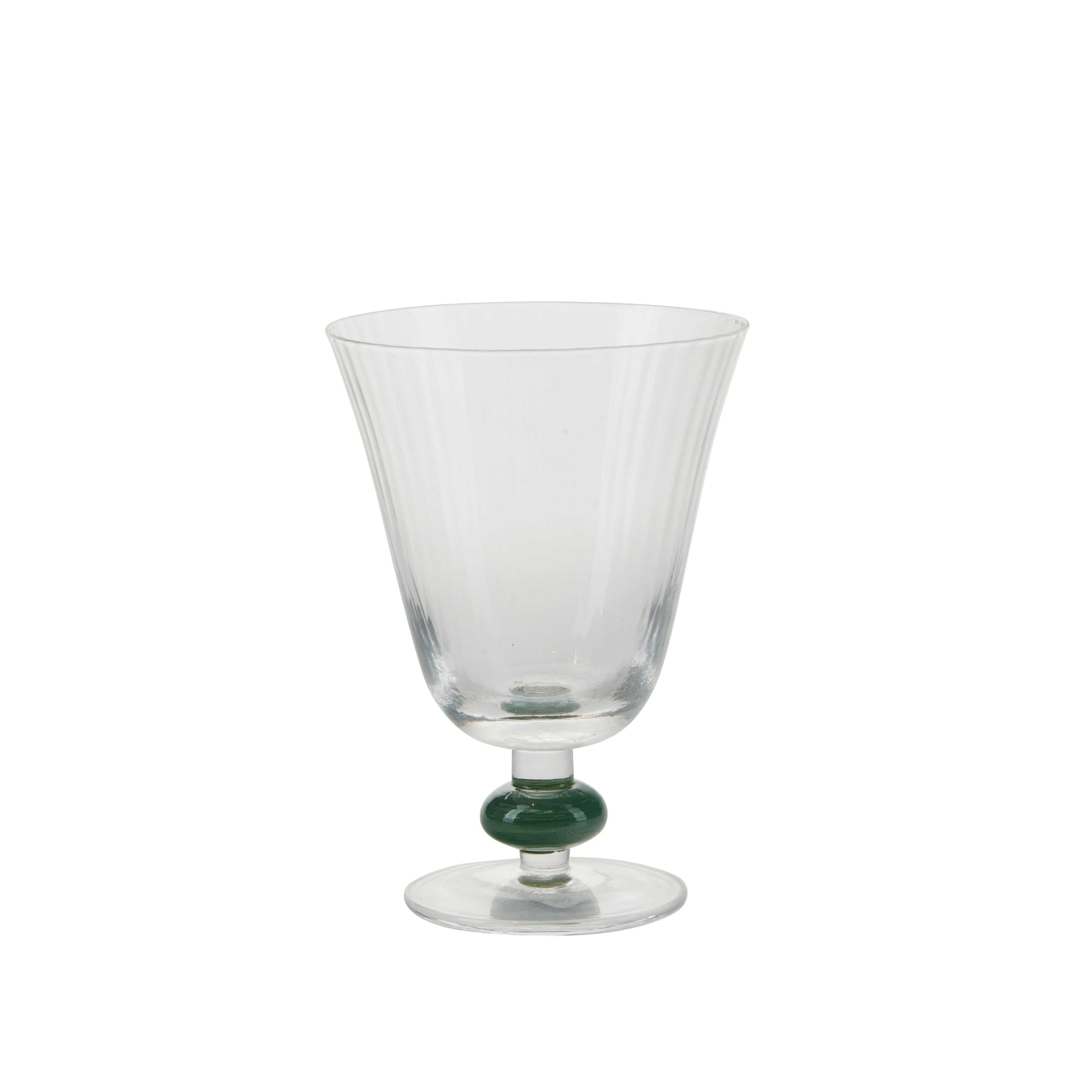 Garden drikkeglas på fod, klar/grøn - H13,5 cm.